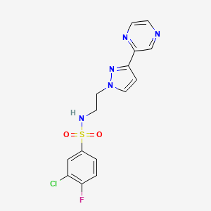 B2590781 3-chloro-4-fluoro-N-(2-(3-(pyrazin-2-yl)-1H-pyrazol-1-yl)ethyl)benzenesulfonamide CAS No. 2034505-42-3
