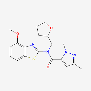 molecular formula C19H22N4O3S B2590801 N-(4-methoxybenzo[d]thiazol-2-yl)-1,3-dimethyl-N-((tetrahydrofuran-2-yl)methyl)-1H-pyrazole-5-carboxamide CAS No. 1013795-40-8