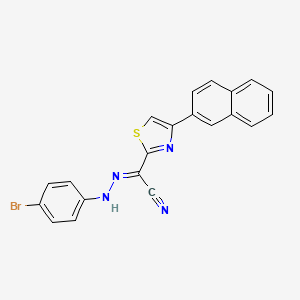 molecular formula C21H13BrN4S B2590822 (2E)-N-(4-bromoanilino)-4-naphthalen-2-yl-1,3-thiazole-2-carboximidoyl cyanide CAS No. 477296-60-9