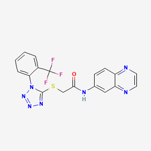 molecular formula C18H12F3N7OS B2590843 N-quinoxalin-6-yl-2-[1-[2-(trifluoromethyl)phenyl]tetrazol-5-yl]sulfanylacetamide CAS No. 902041-91-2