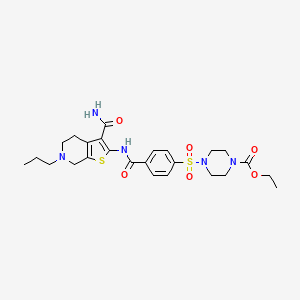 molecular formula C25H33N5O6S2 B2590848 4-[4-[(3-氨基甲酰基-6-丙基-5,7-二氢-4H-噻吩并[2,3-c]吡啶-2-基)氨基甲酰基]苯基]磺酰基哌嗪-1-羧酸乙酯 CAS No. 681181-62-4