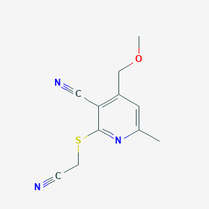 molecular formula C11H11N3OS B2590863 2-Cyanomethylsulfanyl-4-methoxymethyl-6-methyl-nicotinonitrile CAS No. 263390-38-1
