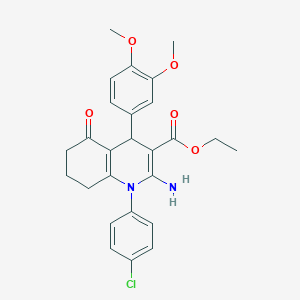 Ethyl 2-amino-1-(4-chlorophenyl)-4-(3,4-dimethoxyphenyl)-5-oxo-1,4,5,6,7,8-hexahydro-3-quinolinecarboxylate