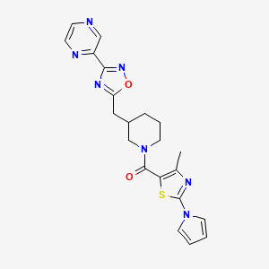 molecular formula C21H21N7O2S B2590936 (4-甲基-2-(1H-吡咯-1-基)噻唑-5-基)(3-((3-(吡嗪-2-基)-1,2,4-恶二唑-5-基)甲基)哌啶-1-基)甲苯酮 CAS No. 1705460-75-8