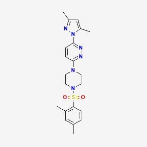 molecular formula C21H26N6O2S B2590957 3-(3,5-dimethyl-1H-pyrazol-1-yl)-6-(4-((2,4-dimethylphenyl)sulfonyl)piperazin-1-yl)pyridazine CAS No. 1013821-02-7