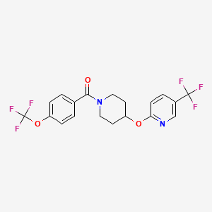 molecular formula C19H16F6N2O3 B2590967 (4-(Trifluoromethoxy)phenyl)(4-((5-(trifluoromethyl)pyridin-2-yl)oxy)piperidin-1-yl)methanone CAS No. 1421451-62-8