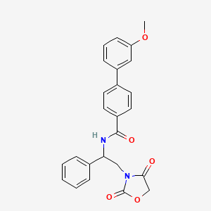 molecular formula C25H22N2O5 B2590969 N-(2-(2,4-二氧代恶唑烷-3-基)-1-苯乙基)-3'-甲氧基-[1,1'-联苯]-4-甲酰胺 CAS No. 1903620-51-8