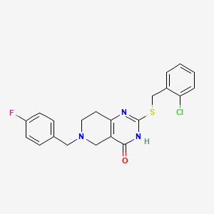 molecular formula C21H19ClFN3OS B2590993 2-((2-chlorobenzyl)thio)-6-(4-fluorobenzyl)-5,6,7,8-tetrahydropyrido[4,3-d]pyrimidin-4(3H)-one CAS No. 1112430-68-8
