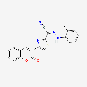 molecular formula C21H14N4O2S B2591031 (Z)-4-(2-oxo-2H-chromen-3-yl)-N'-(o-tolyl)thiazole-2-carbohydrazonoyl cyanide CAS No. 477188-23-1