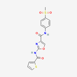 molecular formula C16H13N3O5S2 B2591050 N-(4-(甲磺酰基)苯基)-2-(噻吩-2-甲酰胺基)恶唑-4-甲酰胺 CAS No. 1396752-13-8