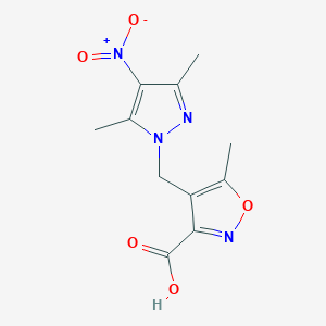 molecular formula C11H12N4O5 B2591065 4-[(3,5-dimethyl-4-nitro-1H-pyrazol-1-yl)methyl]-5-methylisoxazole-3-carboxylic acid CAS No. 1006441-85-5