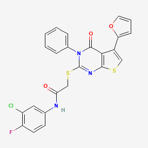 molecular formula C24H15ClFN3O3S2 B2591132 N-(3-chloro-4-fluorophenyl)-2-[5-(furan-2-yl)-4-oxo-3-phenylthieno[2,3-d]pyrimidin-2-yl]sulfanylacetamide CAS No. 690644-85-0
