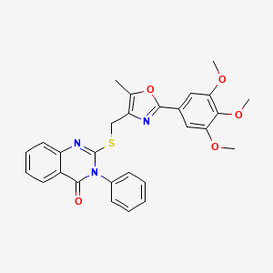 molecular formula C28H25N3O5S B2591137 2-(((5-甲基-2-(3,4,5-三甲氧基苯基)恶唑-4-基)甲基)硫代)-3-苯基喹唑啉-4(3H)-酮 CAS No. 1114646-50-2