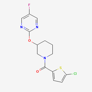 molecular formula C14H13ClFN3O2S B2591145 (5-Chlorothiophen-2-yl)(3-((5-fluoropyrimidin-2-yl)oxy)piperidin-1-yl)methanone CAS No. 2034528-23-7