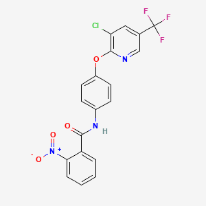 molecular formula C19H11ClF3N3O4 B2591152 N-[4-[3-chloro-5-(trifluoromethyl)pyridin-2-yl]oxyphenyl]-2-nitrobenzamide CAS No. 1022879-68-0