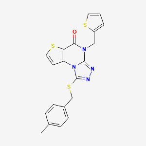 molecular formula C20H16N4OS3 B2591172 1-((4-methylbenzyl)thio)-4-(thiophen-2-ylmethyl)thieno[2,3-e][1,2,4]triazolo[4,3-a]pyrimidin-5(4H)-one CAS No. 1223990-69-9