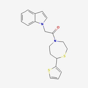 molecular formula C19H20N2OS2 B2591175 2-(1H-吲哚-1-基)-1-(7-(噻吩-2-基)-1,4-噻氮杂环-4-基)乙酮 CAS No. 1706299-24-2