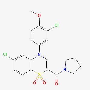 molecular formula C20H18Cl2N2O4S B2591179 (6-chloro-4-(3-chloro-4-methoxyphenyl)-1,1-dioxido-4H-benzo[b][1,4]thiazin-2-yl)(pyrrolidin-1-yl)methanone CAS No. 1251673-08-1