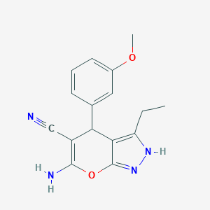 molecular formula C16H16N4O2 B259119 6-Amino-3-ethyl-4-(3-methoxyphenyl)-1,4-dihydropyrano[2,3-c]pyrazole-5-carbonitrile 