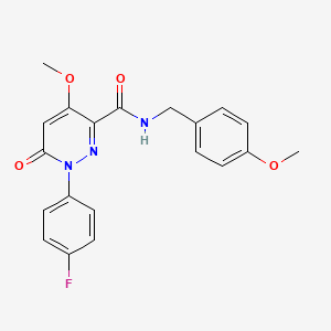 molecular formula C20H18FN3O4 B2591196 1-(4-氟苯基)-4-甲氧基-N-[(4-甲氧基苯基)甲基]-6-氧代吡啶并嘧啶-3-甲酰胺 CAS No. 941879-67-0