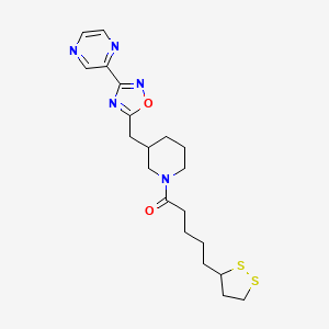 molecular formula C20H27N5O2S2 B2591202 5-(1,2-Dithiolan-3-yl)-1-(3-((3-(pyrazin-2-yl)-1,2,4-oxadiazol-5-yl)methyl)piperidin-1-yl)pentan-1-one CAS No. 1704649-61-5