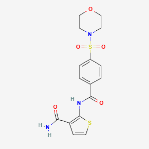 molecular formula C16H17N3O5S2 B2591214 2-(4-(吗啉磺酰基)苯甲酰胺)噻吩-3-甲酰胺 CAS No. 864940-62-5