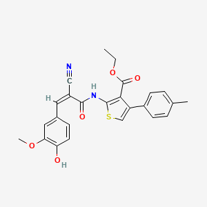 molecular formula C25H22N2O5S B2591232 Ethyl 2-[[(Z)-2-cyano-3-(4-hydroxy-3-methoxyphenyl)prop-2-enoyl]amino]-4-(4-methylphenyl)thiophene-3-carboxylate CAS No. 380455-56-1