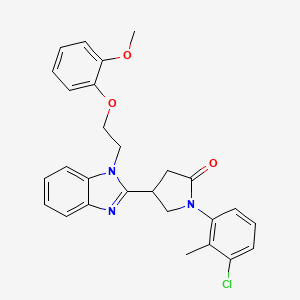 molecular formula C27H26ClN3O3 B2591239 1-(3-氯-2-甲基苯基)-4-{1-[2-(2-甲氧基苯氧基)乙基]-1H-苯并咪唑-2-基}吡咯烷-2-酮 CAS No. 862828-03-3