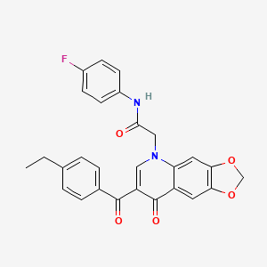 molecular formula C27H21FN2O5 B2591241 2-[7-(4-ethylbenzoyl)-8-oxo-2H,5H,8H-[1,3]dioxolo[4,5-g]quinolin-5-yl]-N-(4-fluorophenyl)acetamide CAS No. 866590-51-4