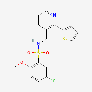 molecular formula C17H15ClN2O3S2 B2591246 5-chloro-2-methoxy-N-((2-(thiophen-2-yl)pyridin-3-yl)methyl)benzenesulfonamide CAS No. 2034448-32-1