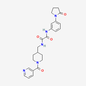 molecular formula C24H27N5O4 B2591251 N1-((1-nicotinoylpiperidin-4-yl)methyl)-N2-(3-(2-oxopyrrolidin-1-yl)phenyl)oxalamide CAS No. 1396805-98-3