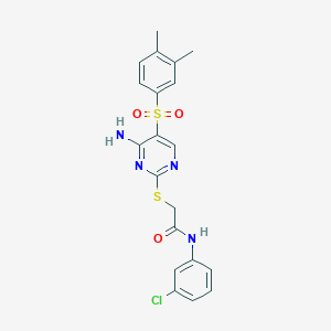 molecular formula C20H19ClN4O3S2 B2591252 2-[4-amino-5-(3,4-dimethylphenyl)sulfonylpyrimidin-2-yl]sulfanyl-N-(3-chlorophenyl)acetamide CAS No. 872199-86-5