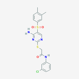 molecular formula C20H19ClN4O3S2 B2591252 2-{[4-AMINO-5-(3,4-DIMETHYLBENZENESULFONYL)PYRIMIDIN-2-YL]SULFANYL}-N-(3-CHLOROPHENYL)ACETAMIDE CAS No. 872199-86-5