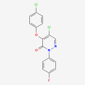 molecular formula C16H9Cl2FN2O2 B2591266 5-氯-4-(4-氯苯氧基)-2-(4-氟苯基)-3(2H)-哒嗪酮 CAS No. 551921-40-5