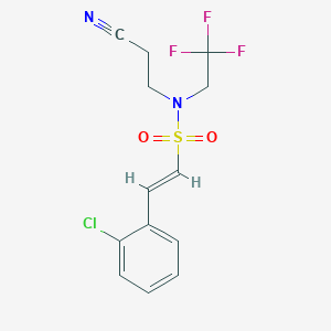 molecular formula C13H12ClF3N2O2S B2591269 (E)-2-(2-Chlorophenyl)-N-(2-cyanoethyl)-N-(2,2,2-trifluoroethyl)ethenesulfonamide CAS No. 1799009-30-5