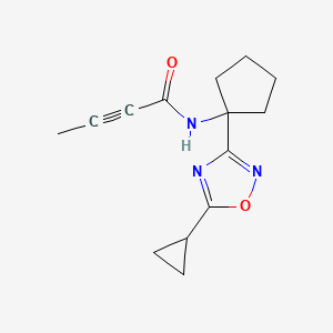 molecular formula C14H17N3O2 B2591286 N-[1-(5-Cyclopropyl-1,2,4-oxadiazol-3-yl)cyclopentyl]but-2-ynamide CAS No. 2411243-28-0