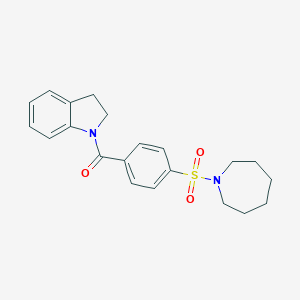 molecular formula C21H24N2O3S B259129 [4-(Azepane-1-sulfonyl)-phenyl]-(2,3-dihydro-indol-1-yl)-methanone 
