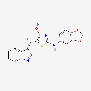 molecular formula C19H13N3O3S B2591293 (Z)-5-((1H-indol-3-yl)methylene)-2-(benzo[d][1,3]dioxol-5-ylamino)thiazol-4(5H)-one CAS No. 881490-88-6