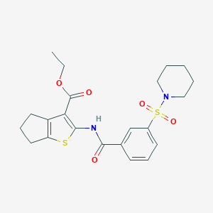 molecular formula C22H26N2O5S2 B259130 ethyl 2-{[3-(1-piperidinylsulfonyl)benzoyl]amino}-5,6-dihydro-4H-cyclopenta[b]thiophene-3-carboxylate 