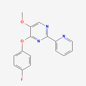 molecular formula C16H12FN3O2 B2591316 4-(4-Fluorophenoxy)-5-methoxy-2-(2-pyridinyl)pyrimidine CAS No. 338771-33-8