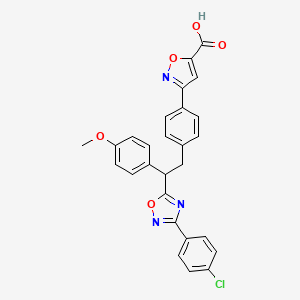 molecular formula C27H20ClN3O5 B2591318 3-(4-(2-(3-(4-Chlorophenyl)-1,2,4-oxadiazol-5-yl)-2-(4-methoxyphenyl)ethyl)phenyl)isoxazole-5-carboxylic acid CAS No. 1373156-28-5