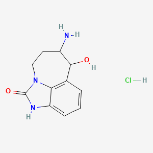molecular formula C11H14ClN3O2 B2591341 7-氨基-6-羟基-6,7,8,9-四氢-2,9a-二氮杂苯并[cd]偶氮-1(2H)-酮盐酸盐 CAS No. 1021910-71-3