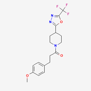 molecular formula C18H20F3N3O3 B2591377 3-(4-Methoxyphenyl)-1-(4-(5-(trifluoromethyl)-1,3,4-oxadiazol-2-yl)piperidin-1-yl)propan-1-one CAS No. 1421490-84-7
