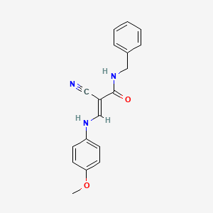 molecular formula C18H17N3O2 B2591392 (2E)-N-benzyl-2-cyano-3-[(4-methoxyphenyl)amino]prop-2-enamide CAS No. 881560-07-2