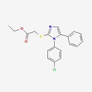 molecular formula C19H17ClN2O2S B2591406 ethyl 2-((1-(4-chlorophenyl)-5-phenyl-1H-imidazol-2-yl)thio)acetate CAS No. 1226439-81-1