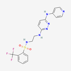 molecular formula C18H17F3N6O2S B2591416 N-(2-((6-(pyridin-4-ylamino)pyridazin-3-yl)amino)ethyl)-2-(trifluoromethyl)benzenesulfonamide CAS No. 1021073-47-1