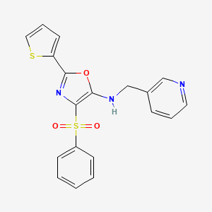 molecular formula C19H15N3O3S2 B2591436 4-(benzenesulfonyl)-N-[(pyridin-3-yl)methyl]-2-(thiophen-2-yl)-1,3-oxazol-5-amine CAS No. 627833-24-3