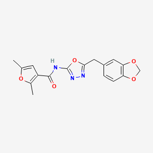 molecular formula C17H15N3O5 B2591452 N-(5-(benzo[d][1,3]dioxol-5-ylmethyl)-1,3,4-oxadiazol-2-yl)-2,5-dimethylfuran-3-carboxamide CAS No. 1170238-22-8