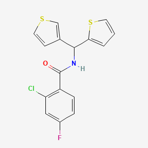 molecular formula C16H11ClFNOS2 B2591468 2-氯-4-氟-N-(噻吩-2-基(噻吩-3-基)甲基)苯甲酰胺 CAS No. 2034604-94-7
