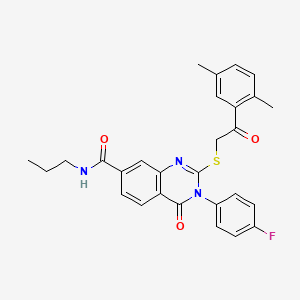molecular formula C28H26FN3O3S B2591472 2-((2-(2,5-dimethylphenyl)-2-oxoethyl)thio)-3-(4-fluorophenyl)-4-oxo-N-propyl-3,4-dihydroquinazoline-7-carboxamide CAS No. 1113137-09-9